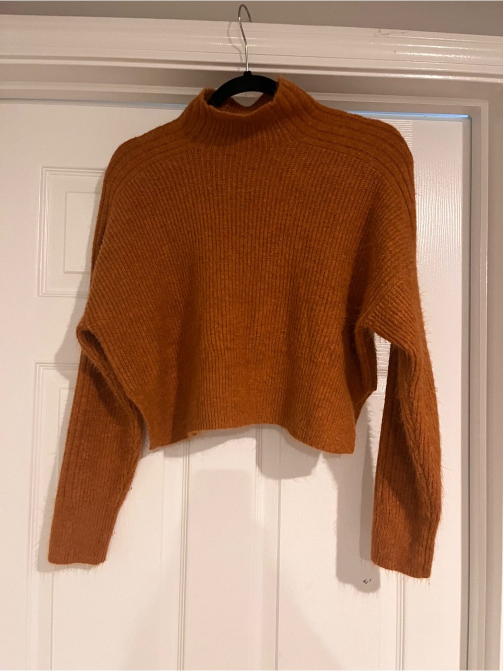 Topshop Cropped Turtleneck Sweater in Rust Orange
